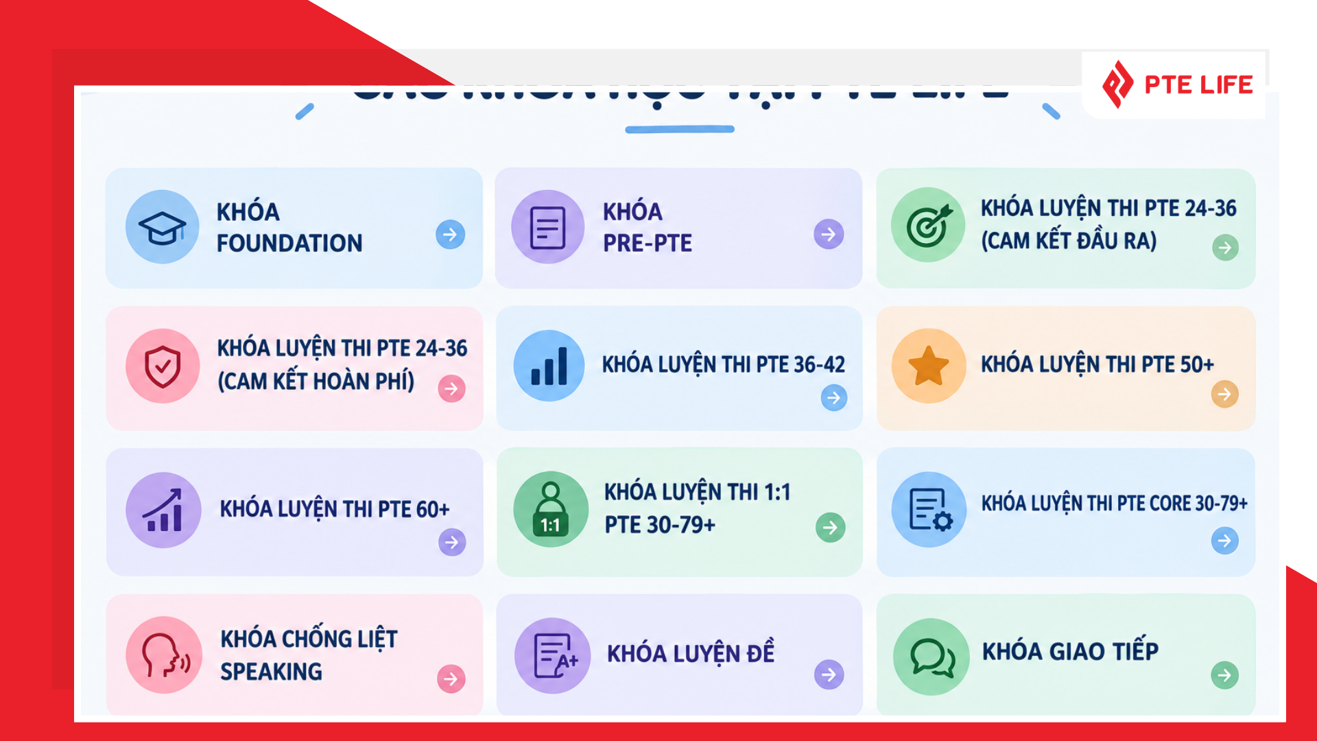 Các khoá học tại PTE Life