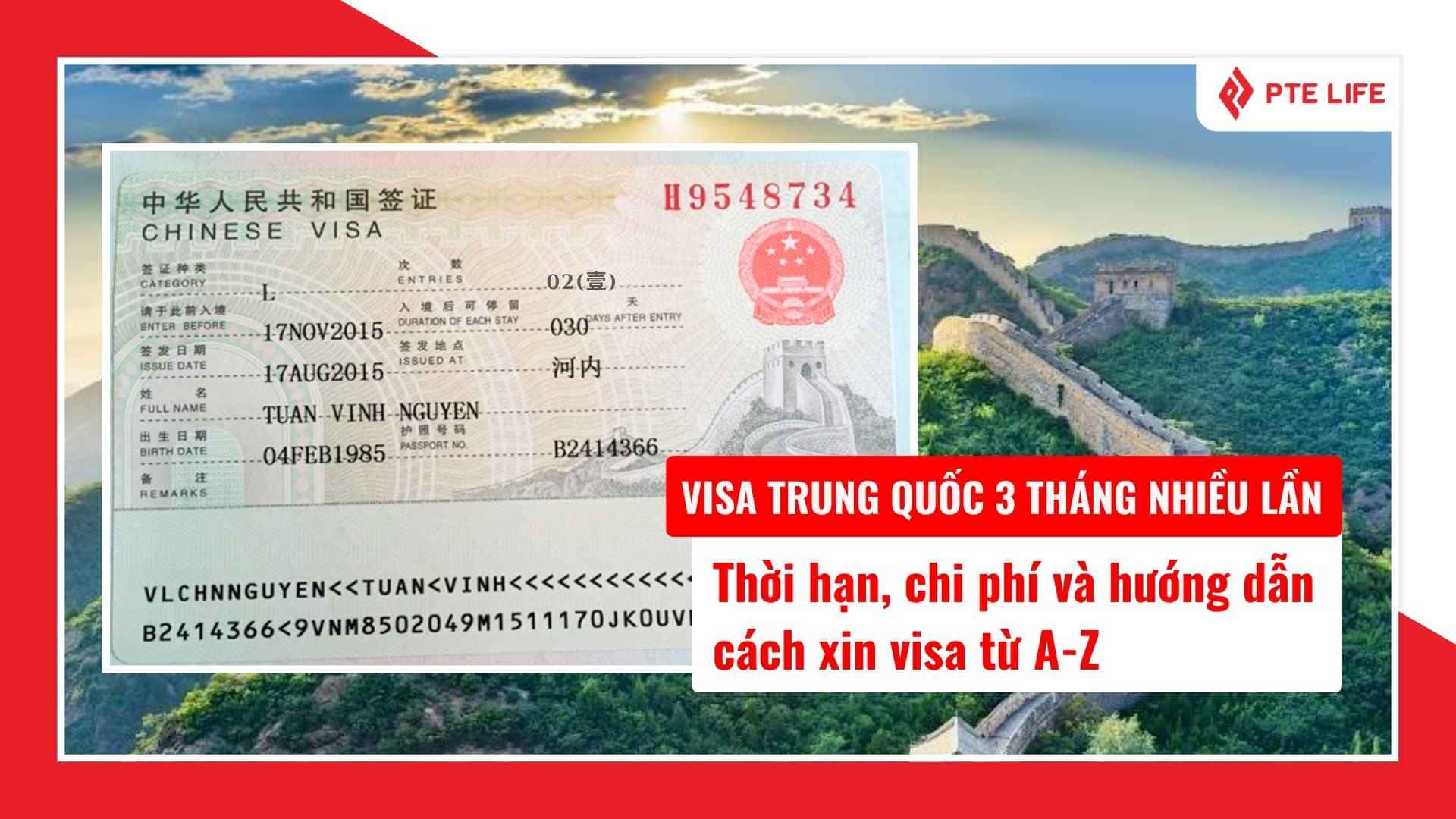 Visa Trung Quốc 3 tháng nhiều lần có hiệu lực 90 ngày, tối đa 02 lần nhập cảnh