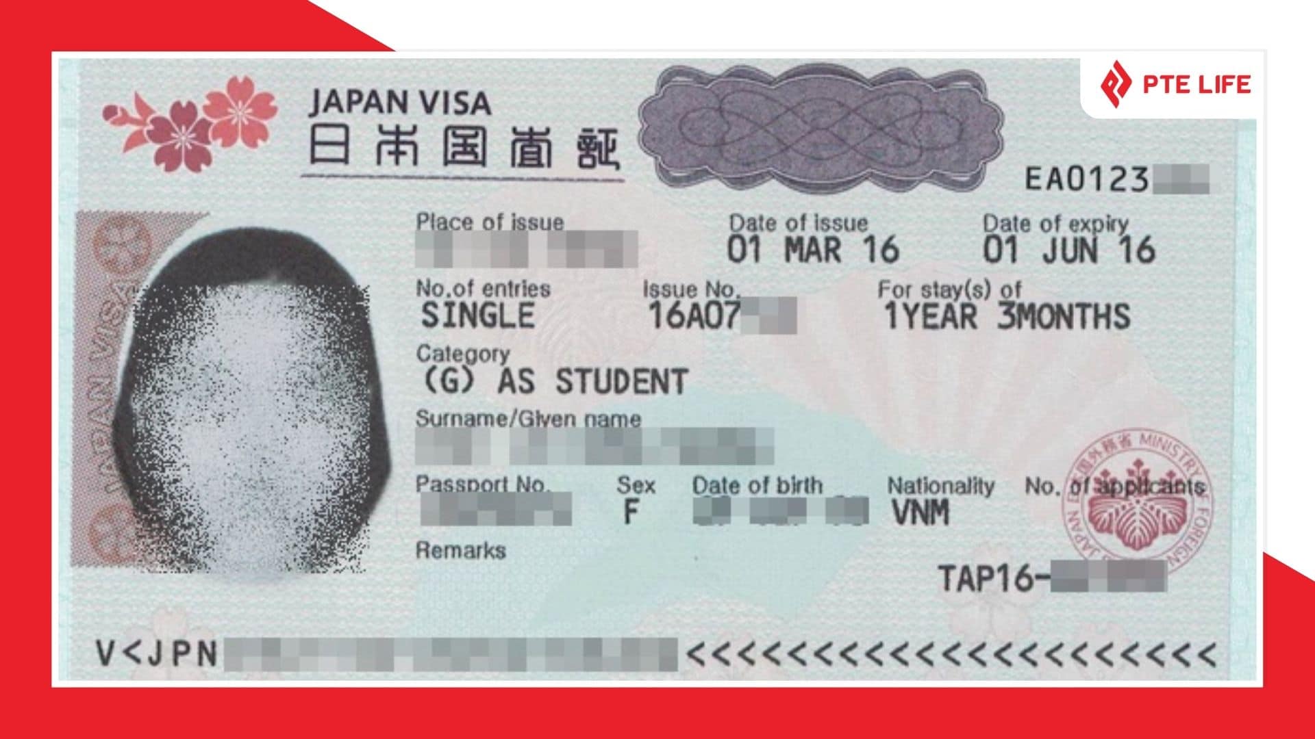 Mẫu visa du học Nhật Bản