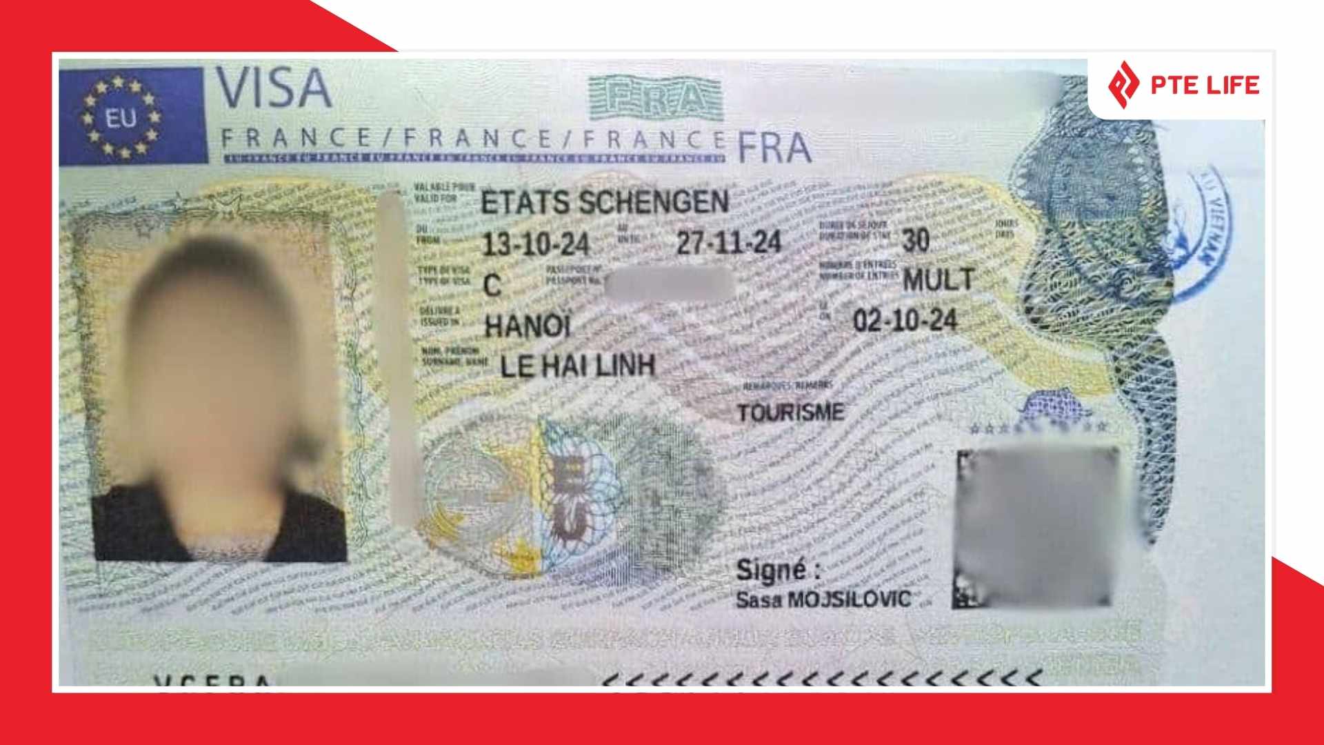 Mẫu visa Pháp loại C cho mục đích du lịch