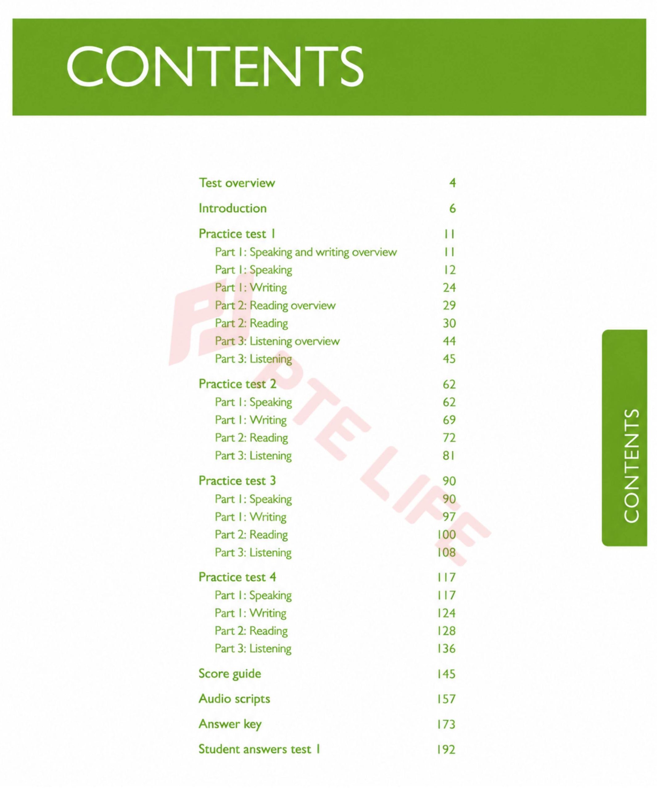 Review sách PTE Academic Practice Tests Plus 2 Mục lục sách PTE Academic Practice Tests Plus